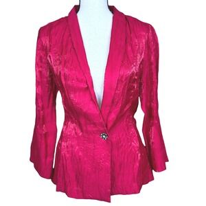 MSK Fuchsia Crinkle Textured Blazer Formal Jacket with Tie Back Size Medium